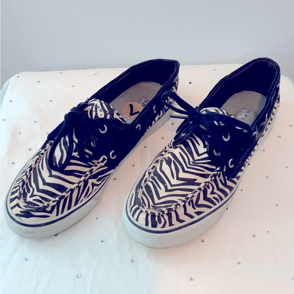 Sperry Top Sider Black & White Zebra Print Women's Canvas Lace-Up Shoes